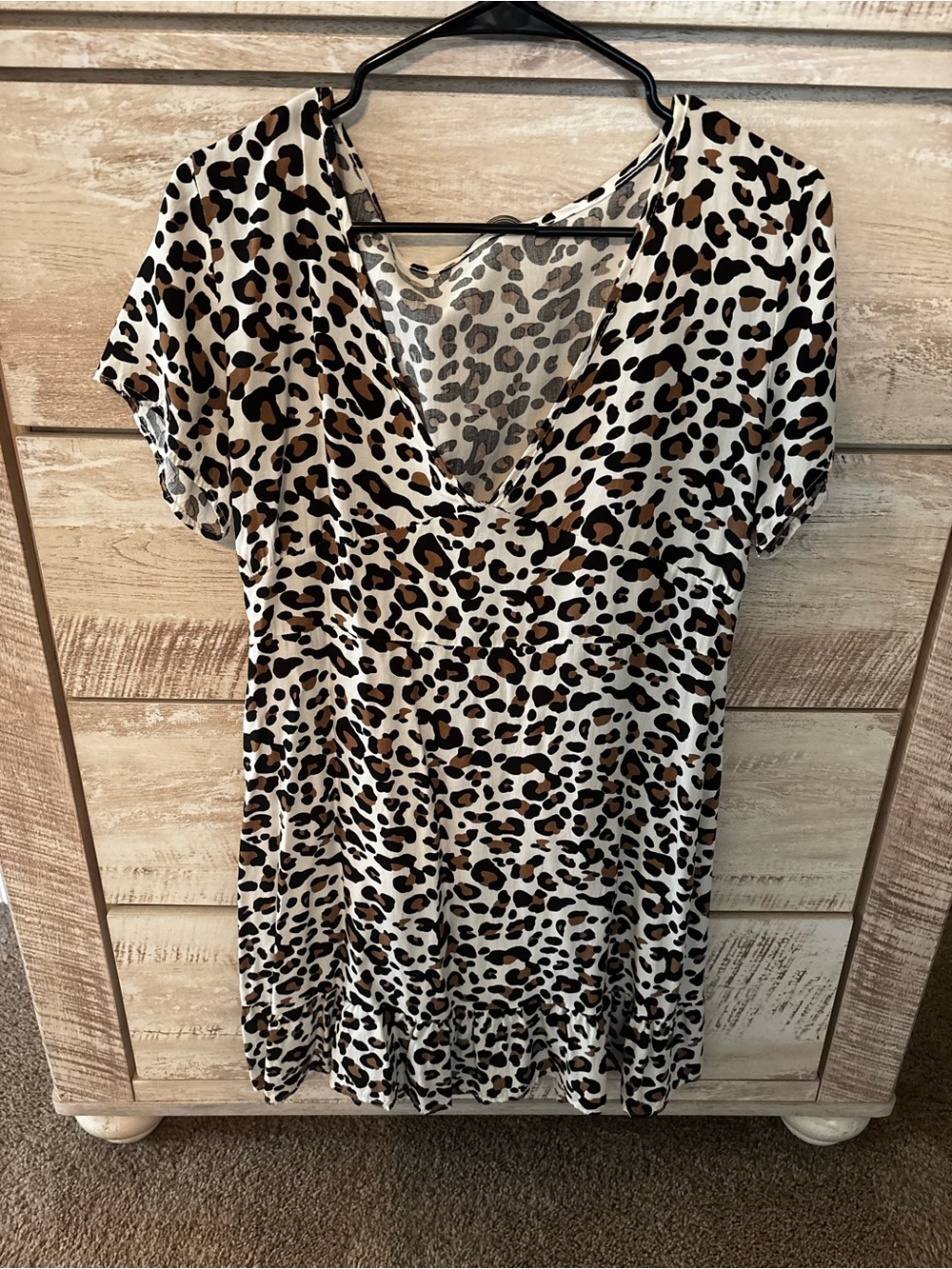 Leopard Print V-Neck Women’s Dress in White and Brown